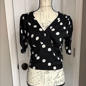 Anthropologie Black Dotted Top Petite NWT SP